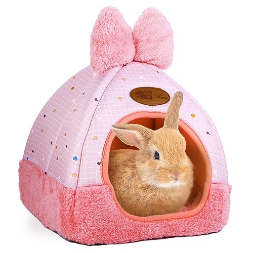 Kwerdas Hasenbett, Versteck, Haus, Frettchen, Ratten, Igel, Chinchilla-Käfig, Zubehör für Kaninchen, Meerschweinchen, Hamster, gemütliches und warmes Kaninchenbett mit niedlicher Schleife, Kaninchen, von Kwerdas