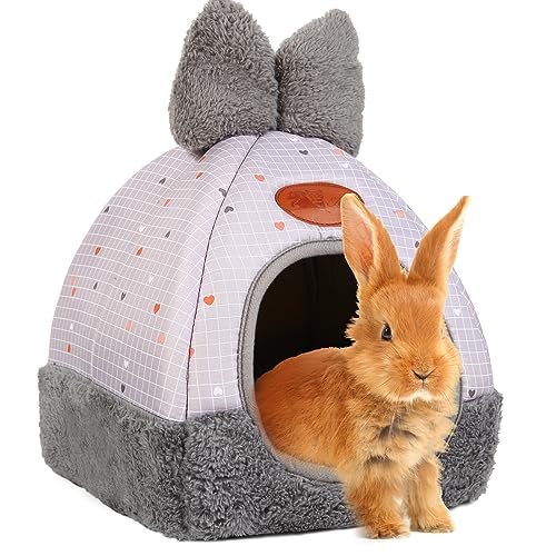 Kwerdas Bunny Bed Hideout House Cage Accessory for Rabbit Guinea Pig Hamster Cozy and Warm Rabbit Bed with Cute Bowknot Design von Kwerdas