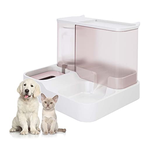 Haustierfutterspender und Wasserspender Schwerkraft Automatik für Hunde Katzen (Rosa) von Kwude