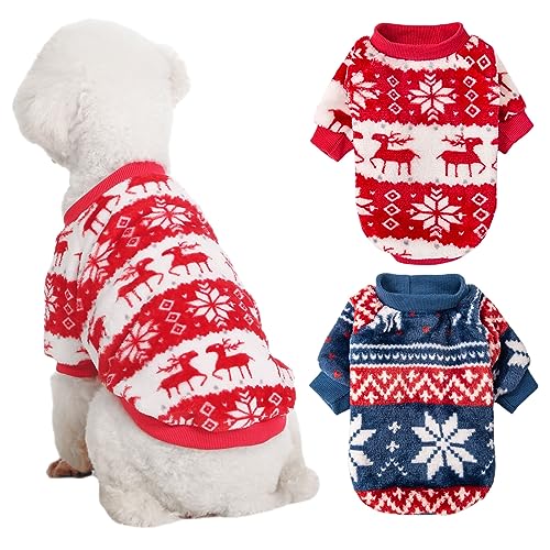 Kyaringtso Hundepullover, 2 Stück, Hundepullover für kleine Hunde, Hundekleidung für kleine Hunde, Mädchen und Jungen, ultraweicher und warmer Welpenpullover, Hundemantel für Winter Weihnachten (XXS, von Kyaringtso