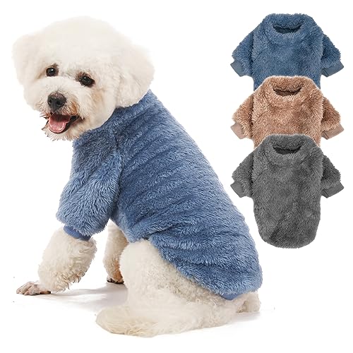 Kyaringtso Hundepullover, 3er-Pack, Hundepullover für kleine Hunde, Mädchen und Jungen, ultraweicher und warmer Welpenpullover, Hundemantel für den Winter und Weihnachten (XS, Blau + Hellkaffee + von Kyaringtso