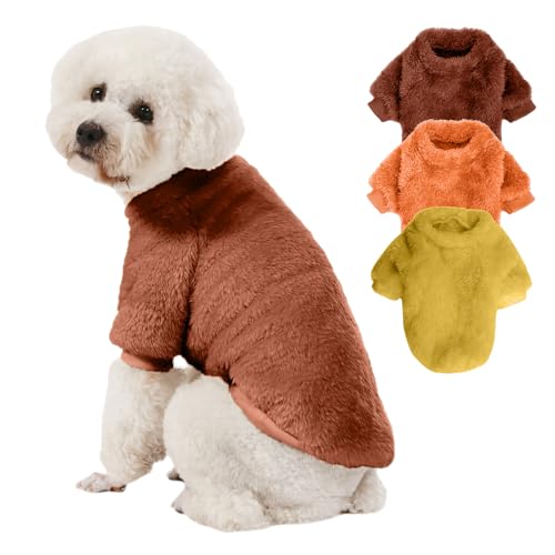 Kyaringtso Hundepullover, 3er-Pack, Hundepullover für kleine Hunde, Mädchen und Jungen, ultraweicher und warmer Welpenpullover, Hundemantel für den Winter, Weihnachten (Orange + Kaffee + Gelb, Größe von Kyaringtso