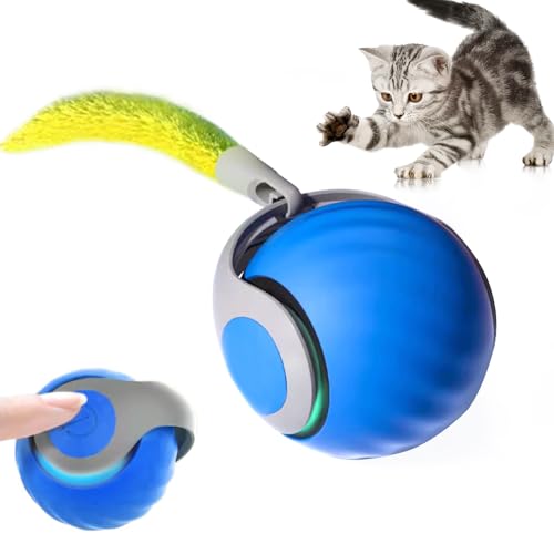 Kyduu Interaktives Katzenball Spielzeug, Wiederaufladbarer Elektrisch Katzenspielzeug Ball, 2 Arbeitsmodi mit LED Licht, Aufladbar 360° Interactive Hunting Cat Toy für Katzen und Kätzchen (Blau) von Kyduu