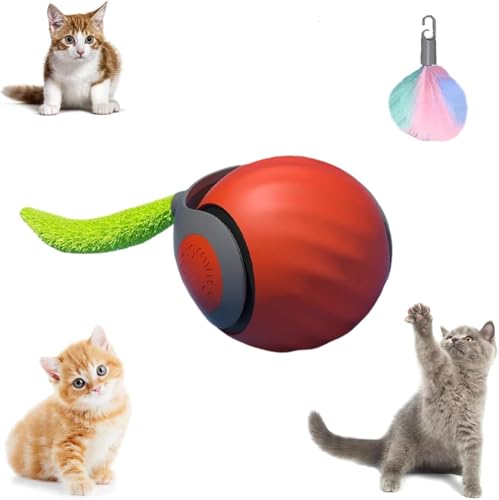 Kyduu Interaktives Katzenball Spielzeug, Wiederaufladbarer Elektrisch Katzenspielzeug Ball,2 Arbeitsmodi mit LED Licht, Aufladbar 360° Interactive Hunting Cat Toy für Katzen und Kätzchen(Orange Farbe) von Kyduu