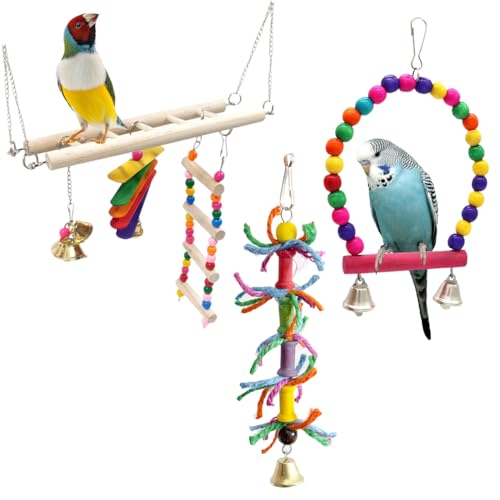 KyeeaDIY 11 Stück Papageien Vogelspielzeug für Wellensittiche Kauspielzeug Schaukel hängende stehende Kauspielzeug Vogel Kletterleiter Spielzeug Geeignet für Liebesvögel Finken (3 Stück) von KyeeaDIY