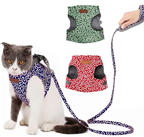 Katzen- und Hundegeschirr und Leine, Anti-Breakaway Brustgurt – verstellbare, weiche Weste Geschirr für Kätzchen, Welpen und Kaninchen (L, blau) von KyneLit