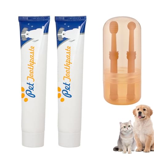 KyneLit Zahnpflegeset für Hunde und Katzen, Zahnbürste, Zahnpasta für Hunde und Katzen, reduziert Plaque, hellt die Zähne auf, erfrischt den Atem (1 Vanillegeschmack) von KyneLit