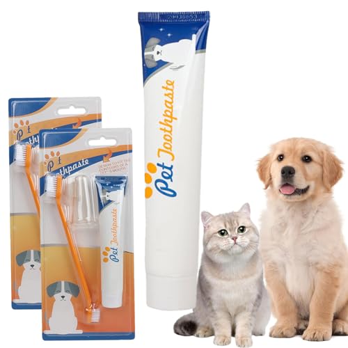 KyneLit Zahnpflegeset für Hunde und Katzen, Zahnbürste, Zahnpasta für Hunde und Katzen, reduziert Plaque, hellt die Zähne auf, erfrischt den Atem (2-Vanillegeschmack) von KyneLit