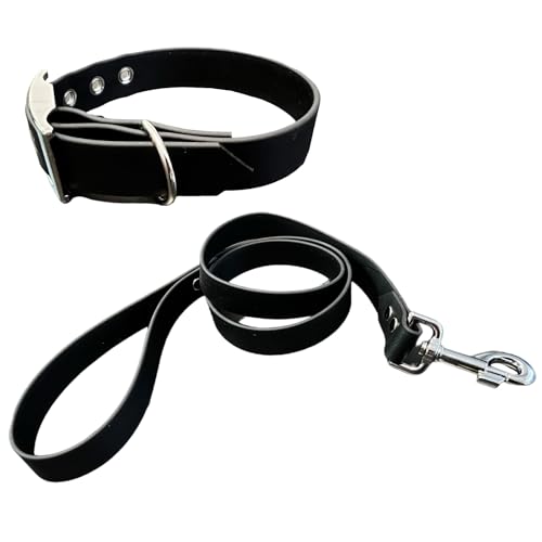 BioThane Hundehalsband und Leine, mittelbreit (55-65 cm, Schwarz) von L'Atelier du Fourmilier