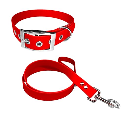 Halsband und Leine für Hunde, aus BioThane, mittlere Breite (30-35 cm, rot) von L'Atelier du Fourmilier