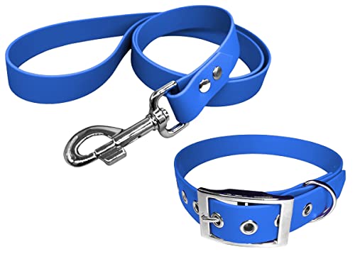 Halsband und Leine für Hunde aus BioThane, mittlere Breite (40-45 cm, blau) von L'Atelier du Fourmilier