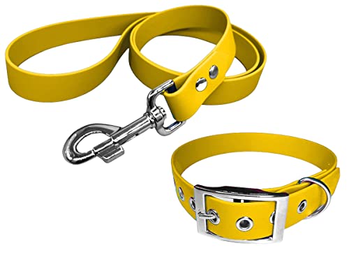 Hundehalsband und Leine aus BioThane-Material, mittlere Breite (45-55 cm, Gelb) von L'Atelier du Fourmilier