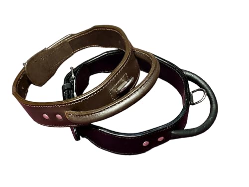 Hundehalsband aus echtem Leder, handgefertigt, robuster Haltegriff für einfache Kontrolle, 4,5 cm breit, doppellagige Lederstärke, Hundefessel, Welpentraining (Schwarz, Größe XXL) von L&J Pets Uk