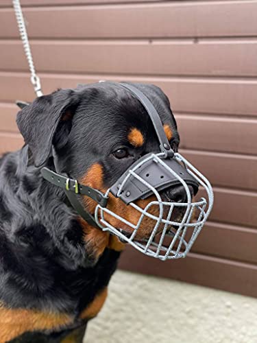 Starker Maulkorb aus Drahtmetall für Hunde, Rottweiler, Mastiff Golden Retriever und andere (R2, gepunktetes/schwarzes Leder) von L&J Pets Uk