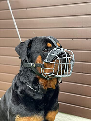 Starker Maulkorb aus Drahtmetall für Hunde, Rottweiler, Mastiff Golden Retriever und andere (R4, gepunktetes/schwarzes Leder) von L&J Pets Uk