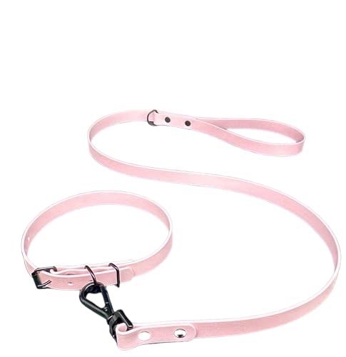 wasserdichte Biothane Hundeleine und Halsband, Metallschnalle, Schwarze Nieten, Ultra-langlebig (Pastellrosa, M) von L&J Pets Uk