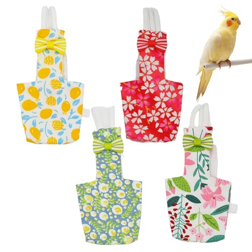 LAANCOO 4pcs Vogelwindel, wiederverwendbarer Vogelwindel -Fluganzug mit Wasserdichten inneren Schicht, Fliegende Vogelkleidung mit Leine für Wellensittich, Sittich, Cockatiel, Vogelzubehör von LAANCOO