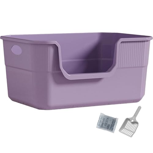 Große offene Katzenratschachtel, Plastik mit hoher Seitenstreubox Anti-Sprasch-Katzen-Toilette für kleine mittelgroße große Katzen, leicht zu reinigen, violett 50 x 35 x 24 cm von LAANCOO