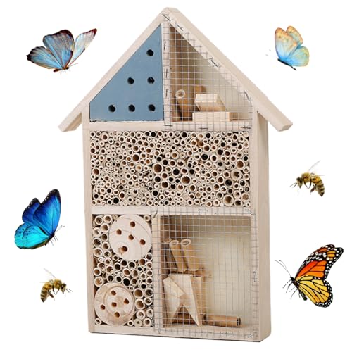 Holzinsekten -Bienenhaus, natürliches Schmetterlingshaus Holz sichtbares Garten Bienen Hotel mit verschiedenen Zimmern DIY Decorative Insekthotels für Marienbäume, Libellen 10x14x2 von LAANCOO