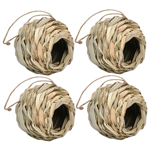 Hummingbird -Häuser für außerhalb von 4pcs Gras gewebtes Vogelhaus Hanging Hummingbird Nest mit hängenden Seilhütte für Patio Rasengartendekorationen 4.7x4,7 Zoll von LAANCOO