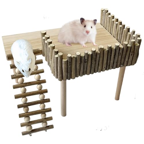 LAANCOO Hamster, Hamsterspielzeug, Holz Hamster Kletterspielzeug mit Ladder Flat Stand Regal Hamster Käfigzubehör zum Klettern, Hamster Leiter 12x8x8 von LAANCOO