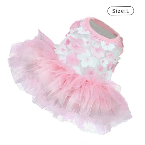 LAANCOO Hunde-Tutu-Kleid, Hundekleid, Pfirsich-Blumenrock, Haustier-Party, Sommerkleidung, Welpen-Mesh-Tutu-Kleid, Welpen-Mesh-Rock, L von LAANCOO