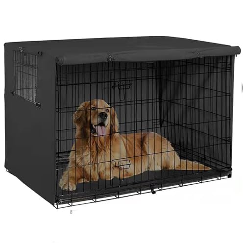 LAANCOO Hundekisteabdeckung, 36x24x25 Hundekäfigabdeckung, Winddichte atmungsaktive Kistenabdeckungen für Hundekäfige, wasserdichte Kistenabdeckung mit Reißverschluss, Schwarz, Schwarz von LAANCOO