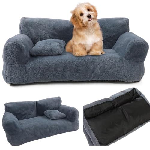 LAANCOO Hundesofa Bett Großes Waschhundbett weiche rechteckige Haustiersofa, abnehmbares und waschbares Haustierbett mit angehobenen Kanten für Haustier, Dunkelgrau 45 * 38 * 22 cm von LAANCOO