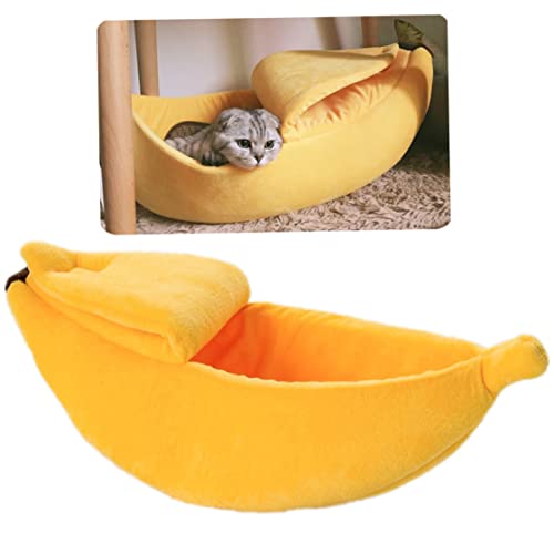 LAANCOO Welpenbetten Katzenbett süße Bananenform Kätzchen Bett weich schöner Welpenhaus Kuschelzubehör gelb 55 cm von LAANCOO