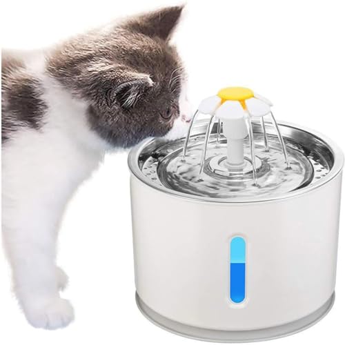 Katzen-Wasserbrunnen, Haustierbrunnen, Hunde-Wasserspender aus Edelstahl, 2,4 l Wasserbrunnen für Katzen, mit Wassermangel-Alarm, leicht zu reinigender Wasserbrunnen für Katzen, geeignet für Kätzchen von LABLADUO