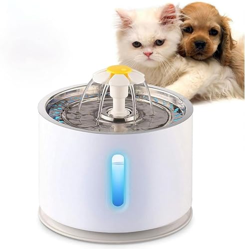 Katzen-Wasserbrunnen, Haustierbrunnen, Wasserbrunnen Katzennapf, 2,4 l Katzen-Wasserbrunnen, mit LED-Licht, Wassermangelalarm, Wasserbrunnen für Katzen, Hunde und Kleintiere von LABLADUO