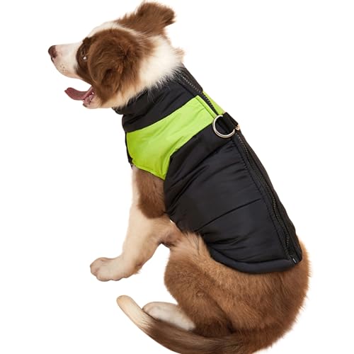 Hunde-Wintermantel, warme Fleecejacke mit Geschirr, wasserdicht, für kaltes Wetter, Puffer-Schneeanzug für kleine, mittelgroße und große Hunde, Grün, Größe S von LAEMILIA