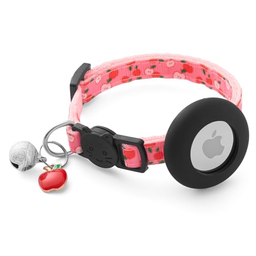 Fruit Airtag Katzenhalsband mit Glöckchen, reflektierendes Kätzchenhalsband mit Apple Airtag-Katzenhalsbandhalter, verstellbar, 17,8 - 30,5 cm, Sicherheitsschnalle für Mädchen, Jungen, Katzen, von LAFAYI