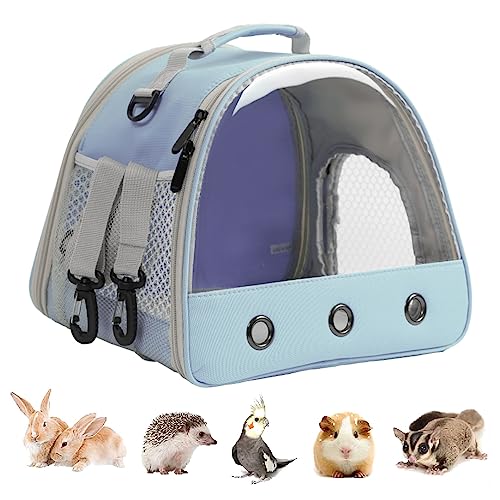 Meerschweinchen-Tragetasche, durchsichtiges Blasenfenster, Rucksack für Meerschweinchen, Hasen, Ratten, Vogel (blau, Träger) von LAIRIES