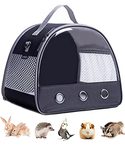 Meerschweinchen-Tragetasche, durchsichtiges Blasenfenster, Rucksack für Meerschweinchen, Hasen, Ratten, Vogel (schwarz, Träger) von LAIRIES