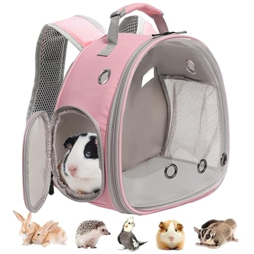 Rucksack für Kleintiere, transparente Weltraum-Kapsel, Haustier-Rucksack für Kaninchen, Meerschweinchen, Vogeltrage-Rucksack (Rosa) von LAIRIES