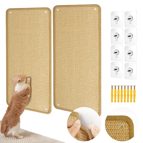 LAIWOO 2 Stück Kratzmatte Katze, Kratzbretter Katze, 60×25 cm Wand Katzenkratzbrett, Kratzpappe für Katzen für Sofa Möbel Tür Kratzschutz, Katze Kratzschutzfür die Wandmontage geeignet(Khaki) von LAIWOO