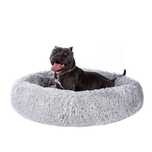 LAIZIHUI Hundebetten,Donut Kissen,Katzenbett, Hundekorb, Flauschiges Hundebett für große, mittelgroße & kleine Hunde. (60CM, Hellgrau) von LAIZIHUI