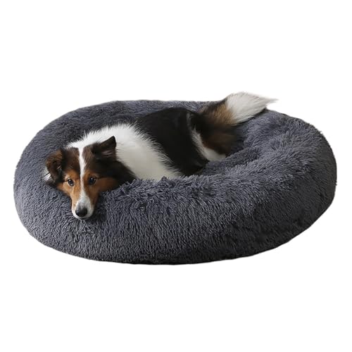 LAIZIHUI Hundebetten,Donut Kissen,Katzenbett, Hundekorb, Flauschiges Hundebett für große, mittelgroße & kleine Hunde. (80CM, Dunkelgrau) von LAIZIHUI