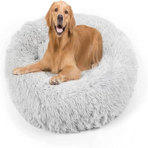 LAIZIHUI Hundebetten,Donut Kissen,Katzenbett, Hundekorb, Flauschiges Hundebett für große, mittelgroße & kleine Hunde. (80CM, Hellgrau) von LAIZIHUI