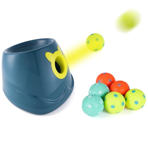 LAKAYA Automatischer Ballwerfer für Hunde, 4 Startdistanzmodi, 5,1 cm kleine Bälle enthalten, geeignet für kleine bis mittelgroße Hunde (Blau mit Latexbällen) von LAKAYA