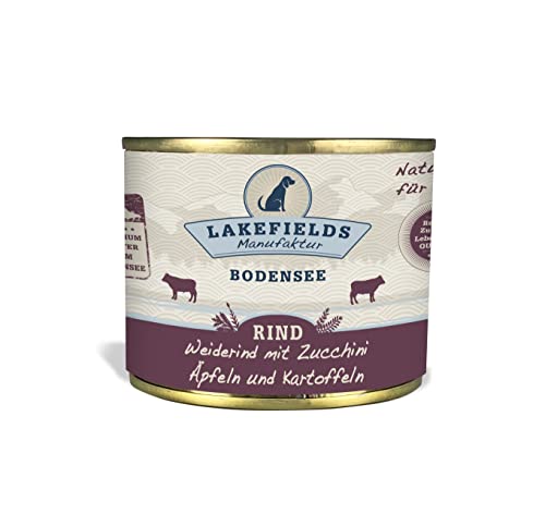 LAKEFIELDS MANUFAKTUR - Premium Hundefutter Nass - Rind 61%, getreidefreies Hundefutter Senior, Dosenfleisch-Menü mit Rindfleisch, Äpfeln, Zucchini, Karotten & Kräutern, schonend gegart, 1 x 200g von Lakefields