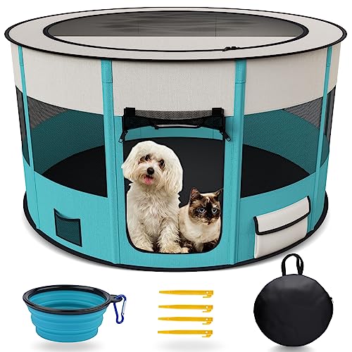 Welpenlaufstall Tierlaufstall Faltbar für Kleintiere Hunde Katzen, Pop-up Hundelaufstall Freigehege Oxfordgewebe Indoor & Outdoor 43,3 "x 23,6" Groß von LAKWAR