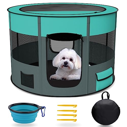 Welpenlaufstall Tierlaufstall Faltbar für Kleintiere Hunde Katzen, Pop-up Hundelaufstall Freigehege Oxfordgewebe Indoor & Outdoor 88.9 x 58.4 cm Grey von LAKWAR