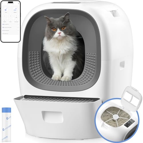 LALAHOME RealScooper Selbstreinigende Katzentoilette, automatische Selbstnachfüllung, 88L Katzentoilette für mehrere Katzen, mit App/Geruchsfreie/Ultra-Sicher/Rechen-Design, 2,4G/5G WiFi von LALAHOME