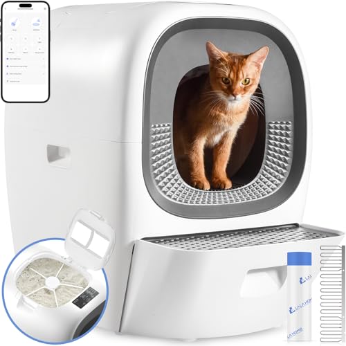 LALAHOME Selbstreinigende Katzentoilette RealScooper Pro, Automatische Nachfüllschale, Ultra-Sicher/App-Steuerung/Desodorierer, Automatische Katzentoilette 88L XXL Fassungsvermögen für Mehrere Katzen von LALAHOME