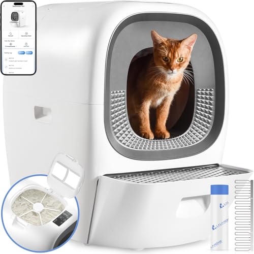 LALAHOME Selbstreinigende Katzentoilette RealScooper Pro, Automatische Nachfüllschale, Ultra-Sicher/App-Steuerung/Desodorierer, Automatische Katzentoilette 88L XXL Fassungsvermögen für Mehrere Katzen von LALAHOME