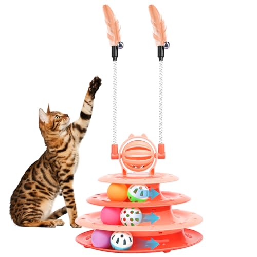 LALAKATS Katzenspielzeug Interaktives Katzenspielzeug für Indoor-Katzen Kätzchenspielzeug Interaktives Katzenspielzeug Katzenpuzzle Spielzeug Katzenball Spielzeug mit 2 Katzen-Teasern Orange von LALAKATS