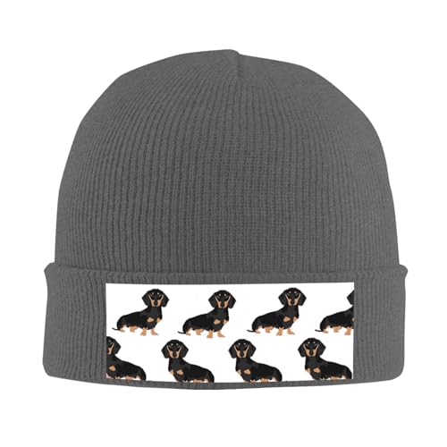 LAMAME Dackel Weiner Haustier Hunde gedruckt Mode Strickmütze Warme Wollmütze Casual Beanie Hut von LAMAME