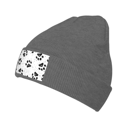 LAMAME Hund Pfote Muster Gedruckt Mode Strickmütze Warme Wollmütze Casual Beanie Hut, Deep Heather, 5-7 von LAMAME